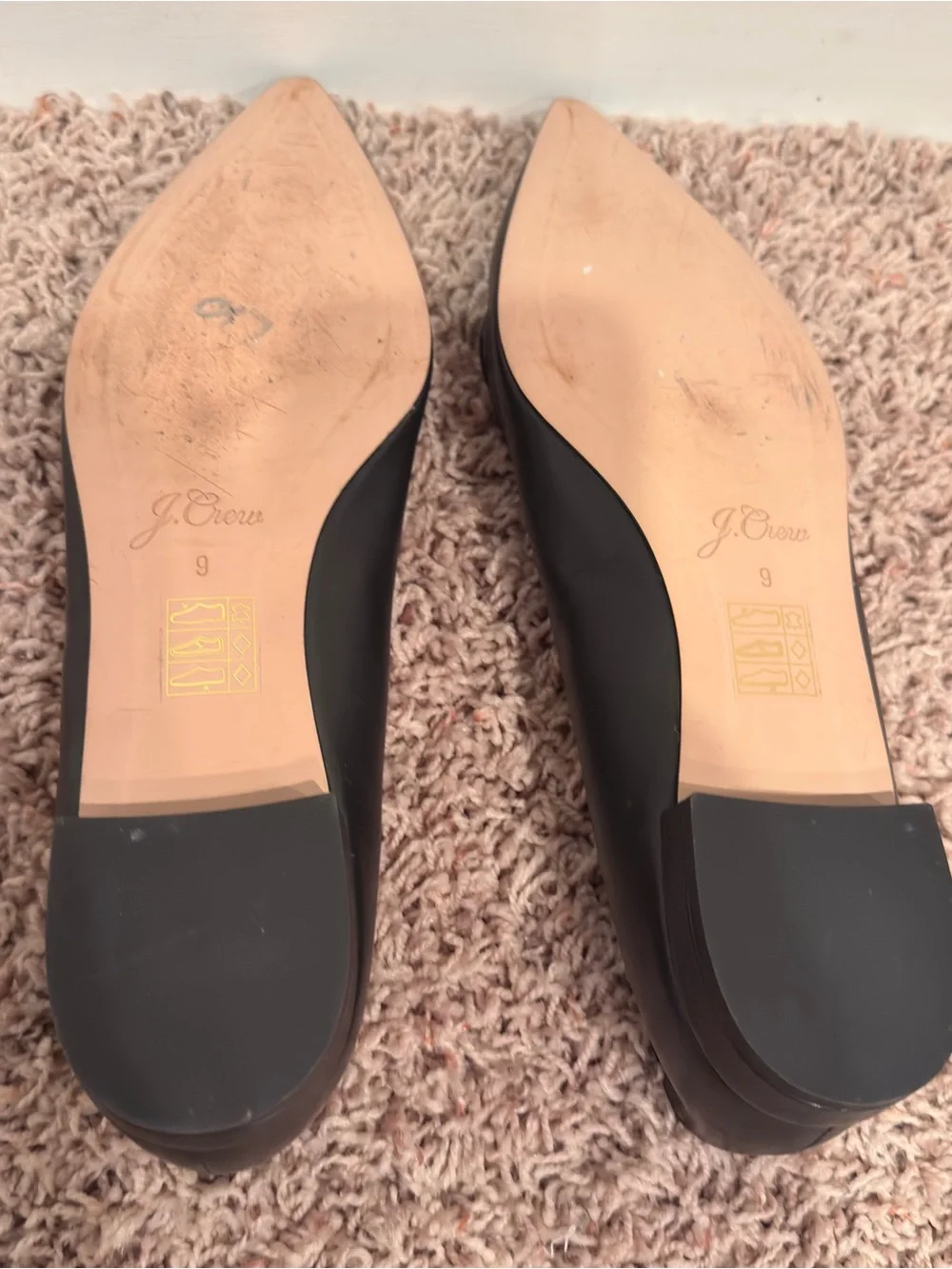 J.Crew Black Leather Bow‎ Pointed Toe Flats Loafers Size 9 NWOB